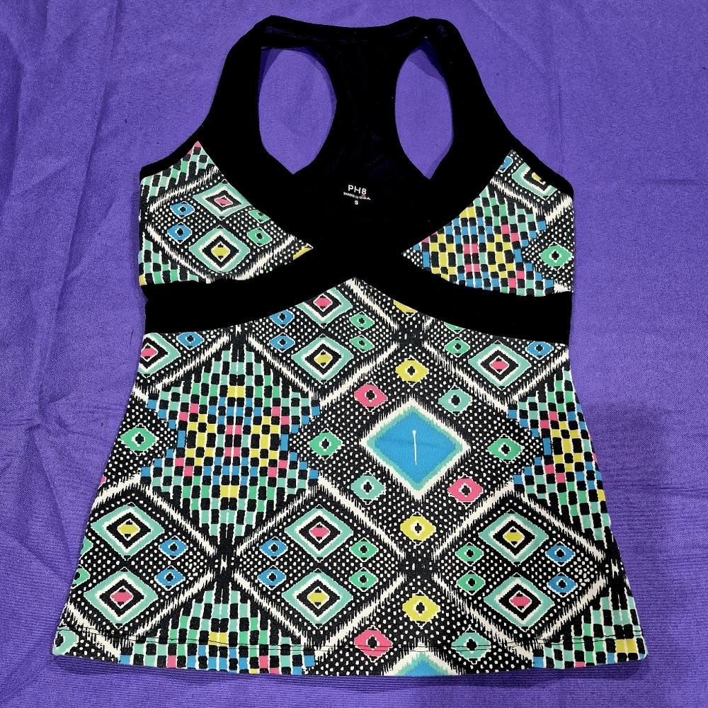 (PH8)Bebe Sport 2-PC Black/Multi Tank w/Shelf Bra & Flared Pants - XS - Picture 5 of 7